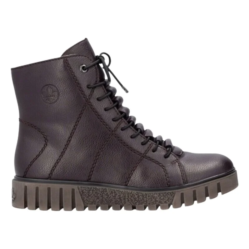 Trendy High Top Sneakers Rieker Women's Y3421-35 Dark Red Leather