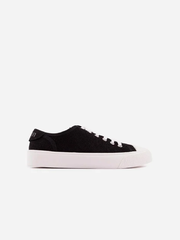 Leather Sneakers For Sale Olive Women's Recycled Cotton Vegan Pump Sneakers | Black