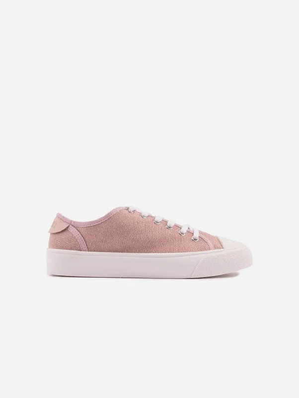 Comfortable Walking Shoes Olive Women's Recycled Cotton Vegan Pump Sneakers | Pink