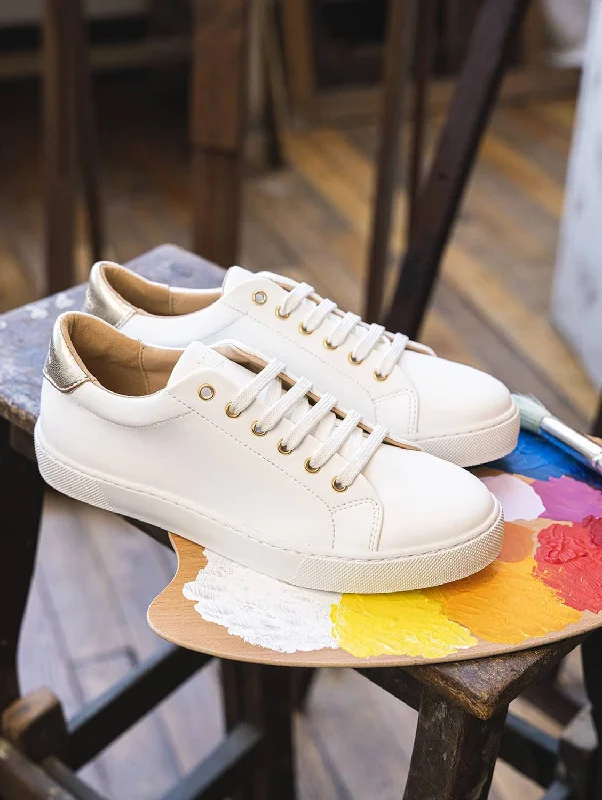 Waterproof Running Shoes Virevolte Vegan Leather Sneakers | White & Gold